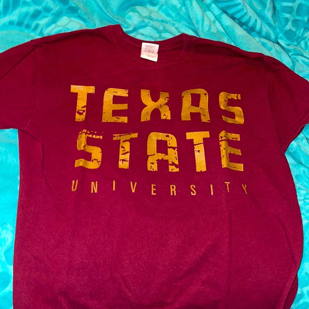 texas state burgundy tee with gold lettering size M cotton tee